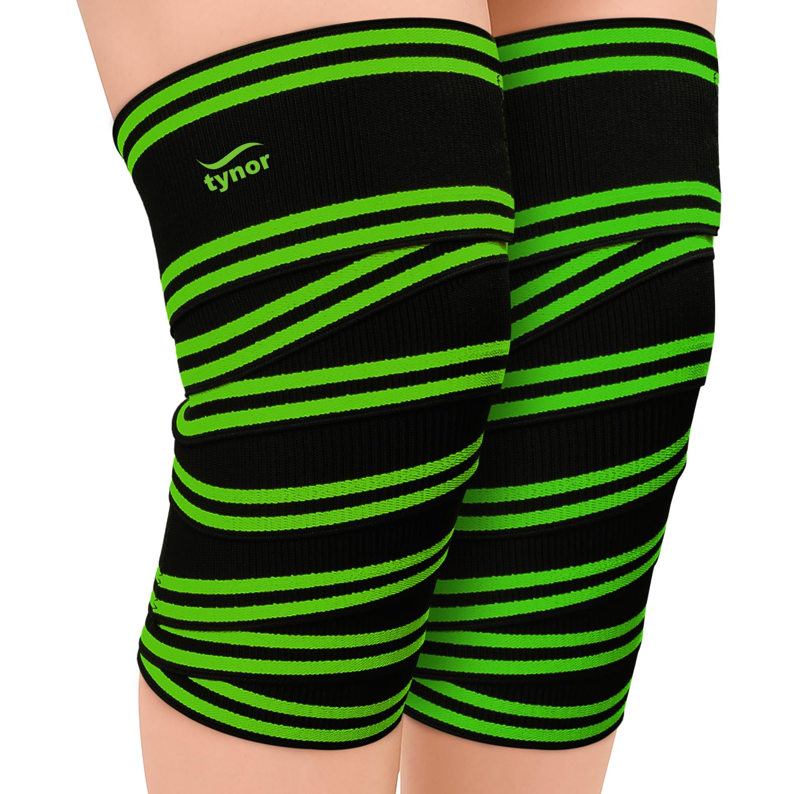 TYNOR Weight Lifting Knee Wraps | Adjustable Compression Support for Gym, Power Lifting, Squats, Workouts | Elastic Knee Brace Wraps for Stability & Protection (Black & Orange)-picture-30