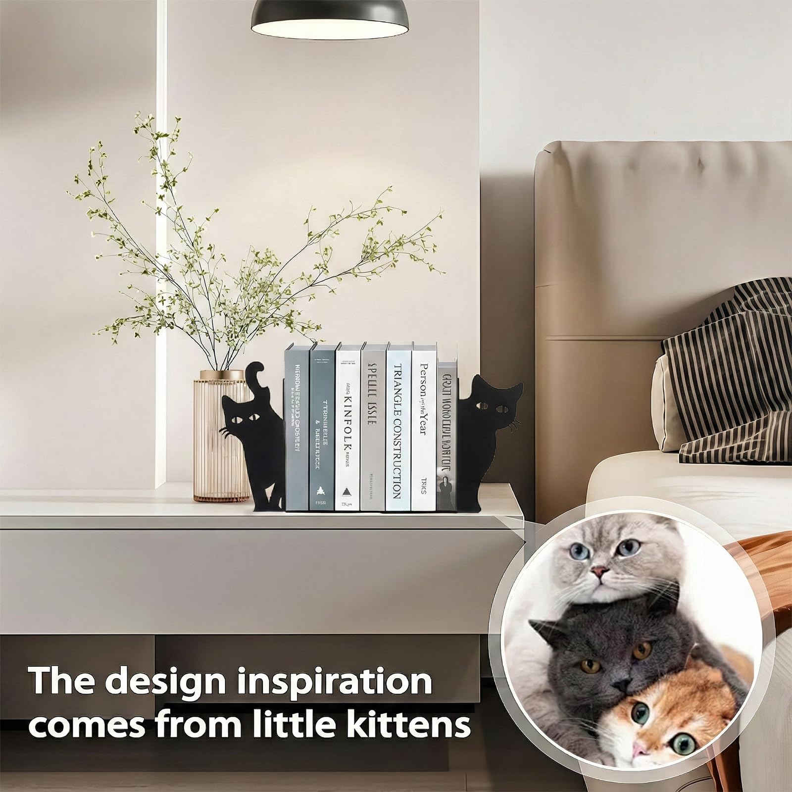 Spähende Katze Metal Metálica Set de sujetalibros con 2 Estilos, Sujetalibros para estantes, Sujetalibros Decorativos para Escritorio de Oficina en casa, Regalo para Amantes de Gatos y