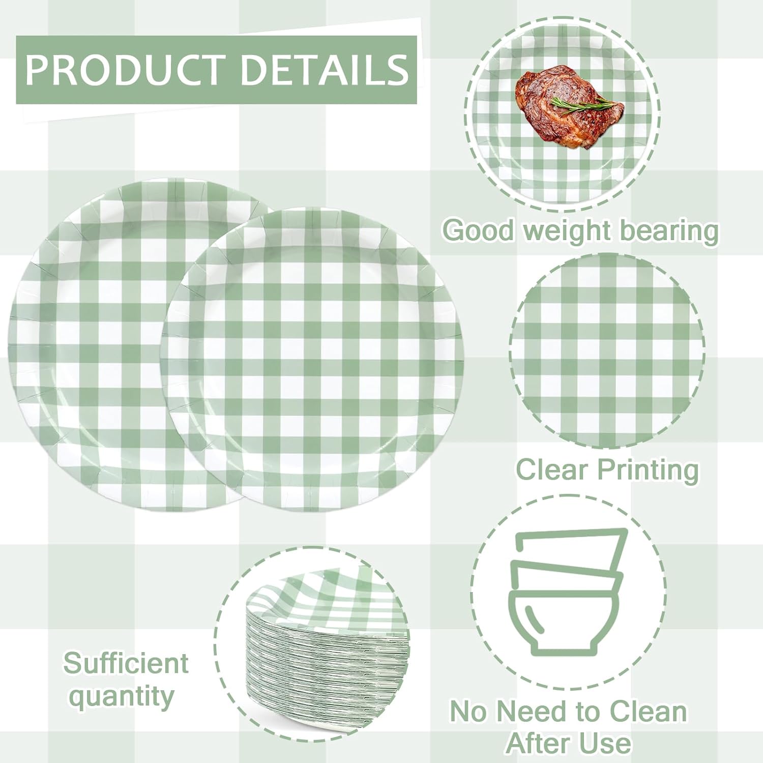 200 Pcs Sage Green Plaid Tableware Set Green And White Checkered Party Supplies Disposable Plaid Paper Plates Napkins Dinnerware Set Girls Barbecue Picnic BBQ Birthday Decoration Serve 50 Guest
