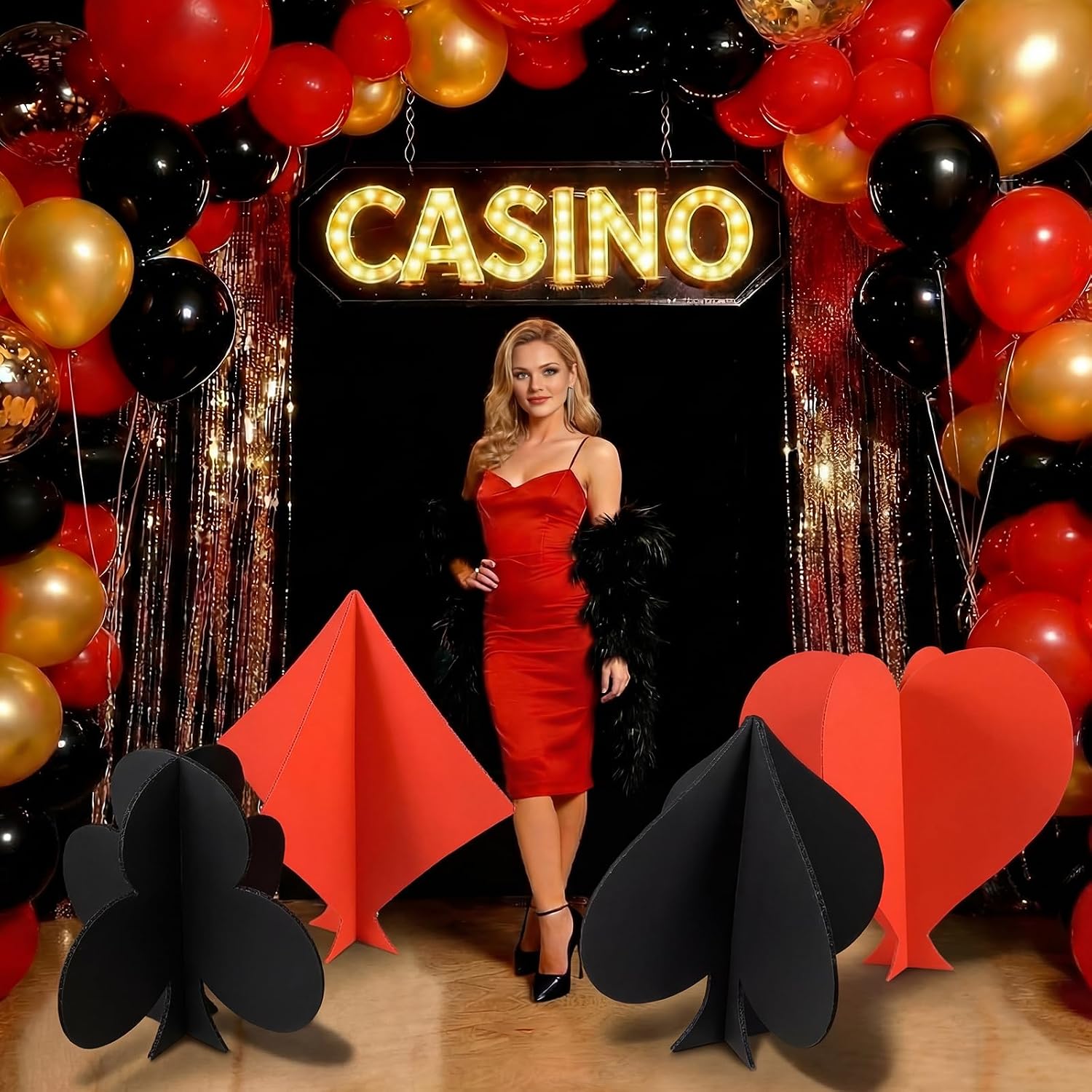 Large Casino Theme Party Decoration, Poker Cardboard Backdrop, Poker Suits Stand up Sign, Casino Photo Props Las Vegas Game Night Birthday Party Decoration, Playing Cards Themed Backdrop