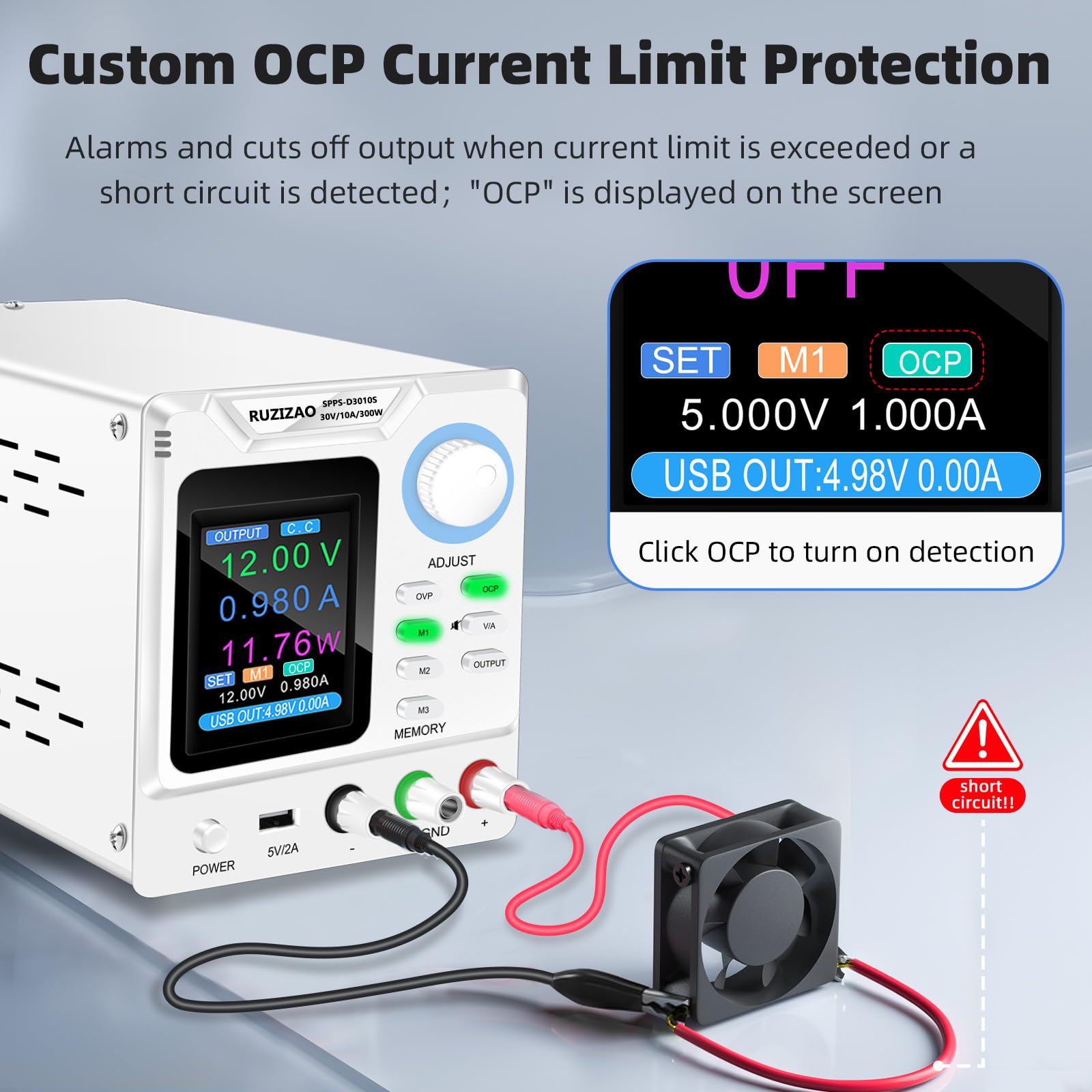 Labornetzteil 120V 3A 360W 4-stelliger TFT-Anzeige Encoder Einstellung Labornetzgerät Ausgangsschalter/Ladeerkennung Labor DC-Stromversorgungen mit OCP/OVP/Memory/Output-Taste