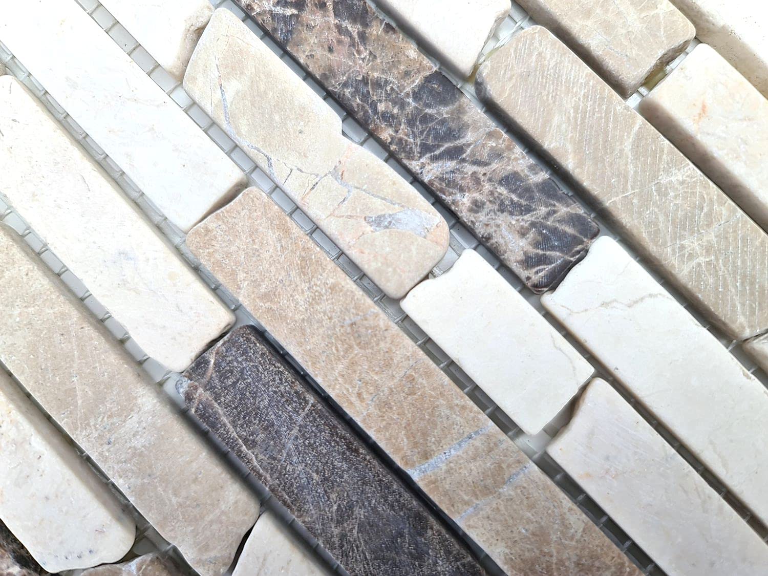 Mosaik Fliese Marmor Naturstein beige braun Brick Castanao Biancone MOS40-0195_f