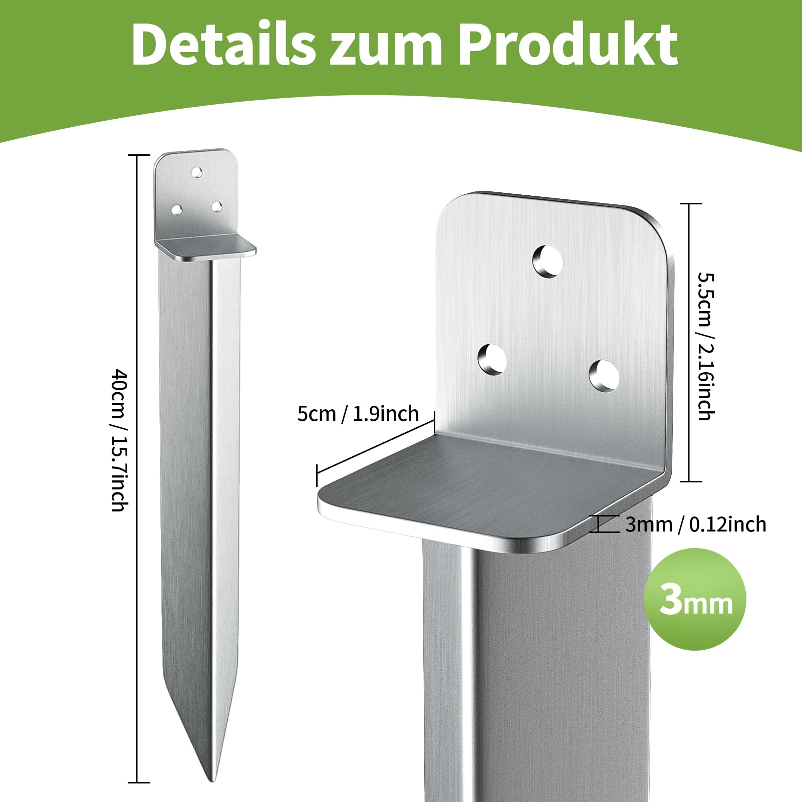 Einschlaghülse Bodenanker – 4 Stück Eisenbodenhülse für Holzpfeosten, Passend für Schaukel & Gartenhaus, Stabil mit Korrosionsschutz(5x40cm)