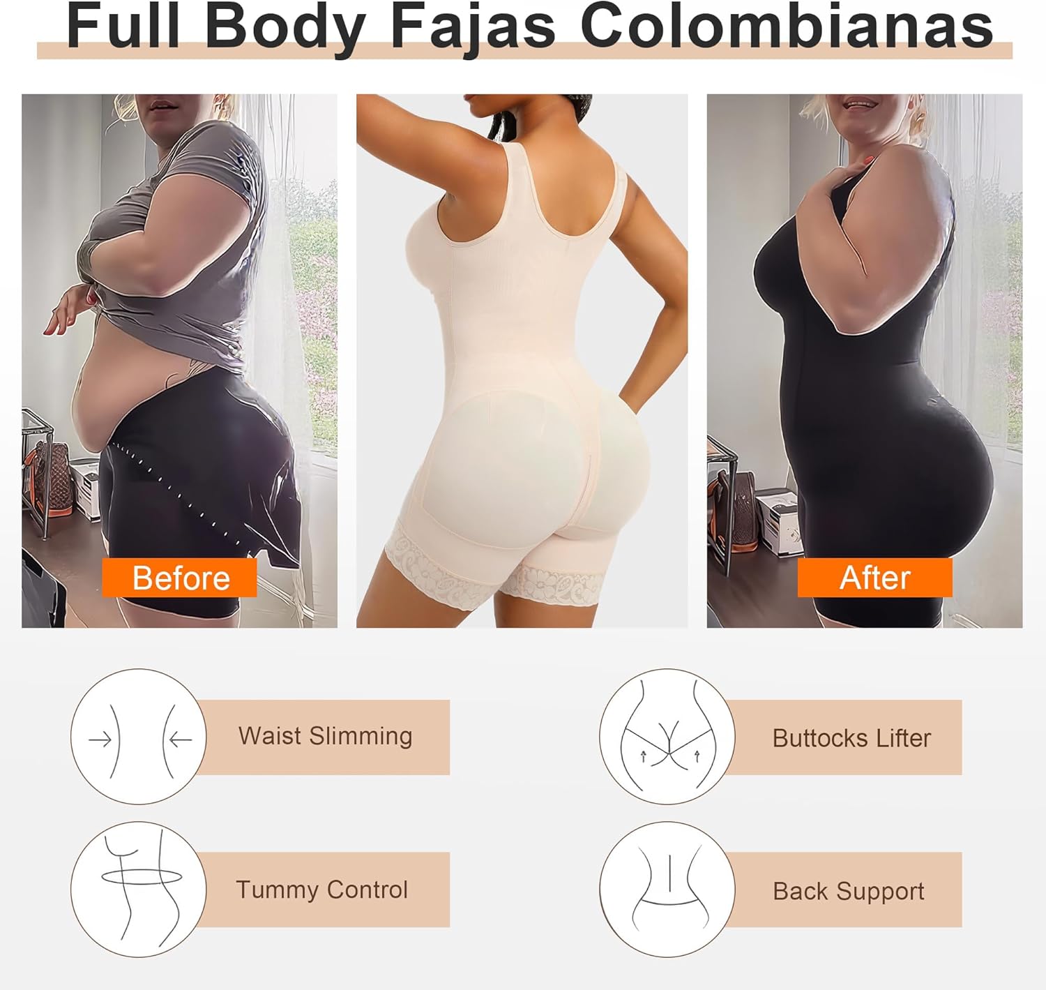 SHAPERX Women's Fajas Colombianas Tummy Control Shapewear Postpartum Full Body Shaper Butt Lifter Bodysuit - Image 5