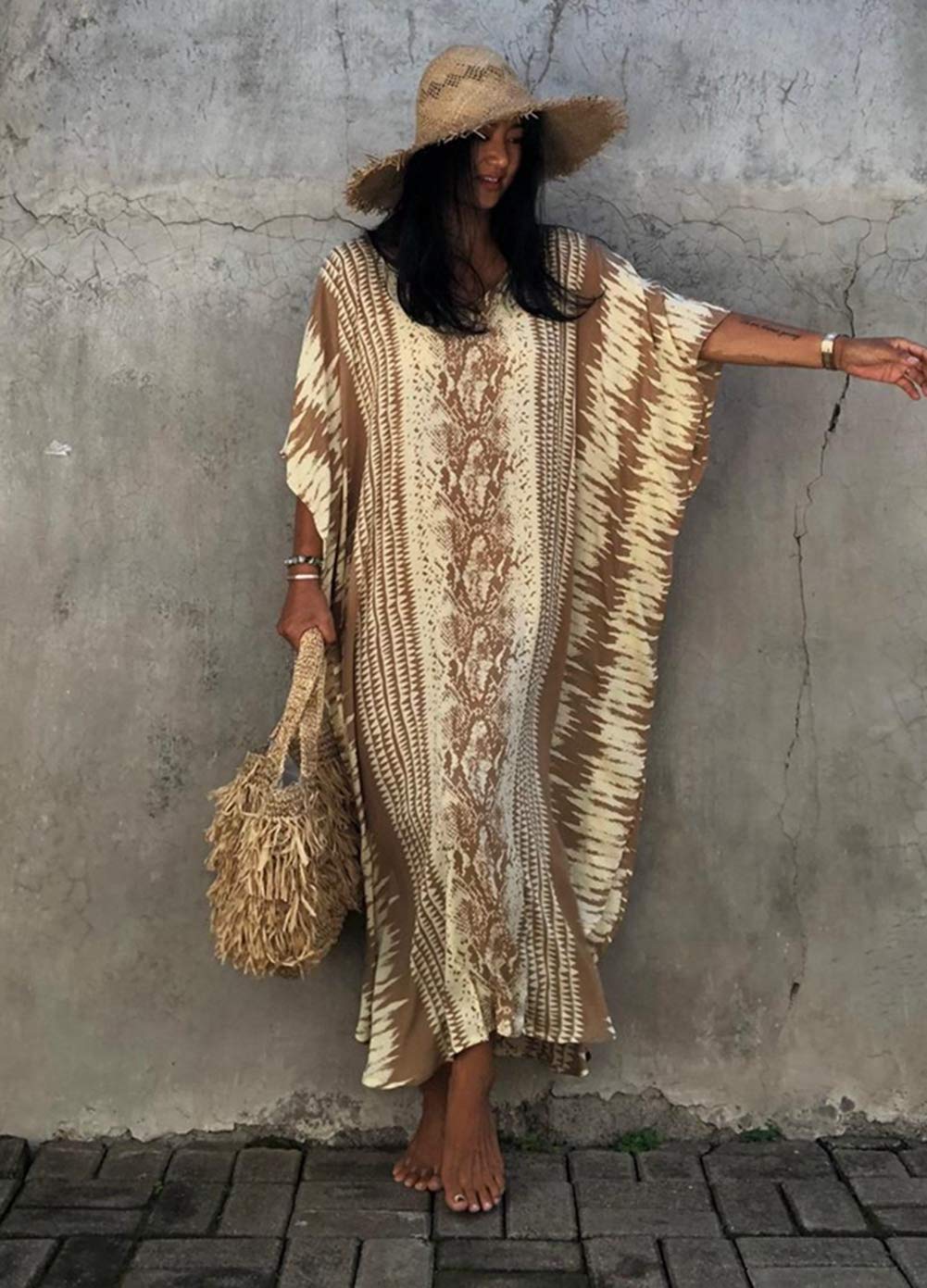 RanRui Caftanes de talla grande para mujer, estilo caftán, teñido anudado, con cuello en V, holgados, suaves, ropa de descanso