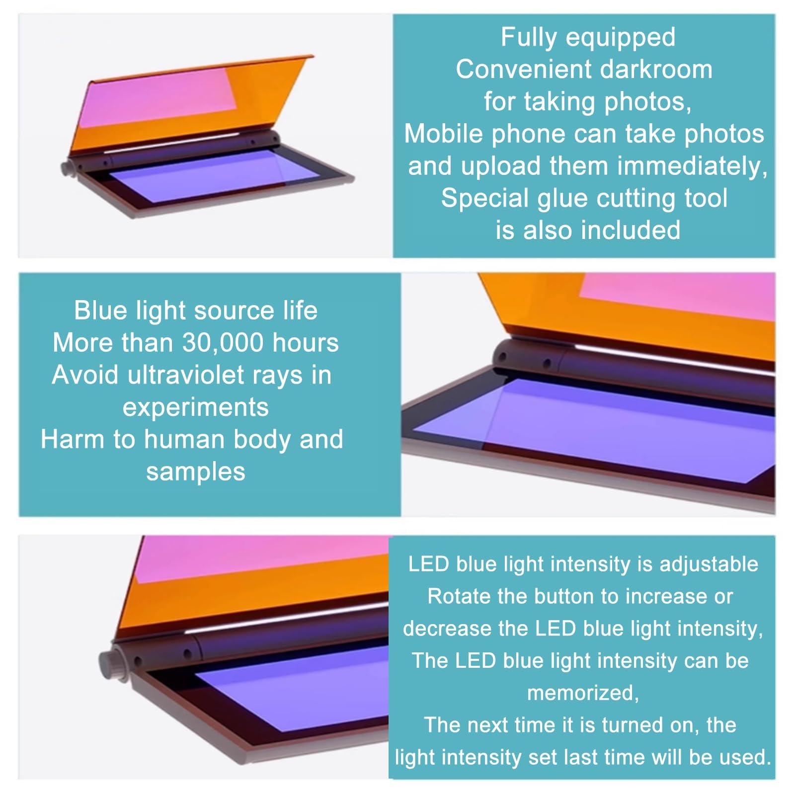 Transiluminador LED azul 470 nm, cortador de gel con luz azul, proyector UV para proteínas y ácidos nucleicos, longitud de onda máxima 470 nm, para visualización de electroforesis en gel y corte de ge