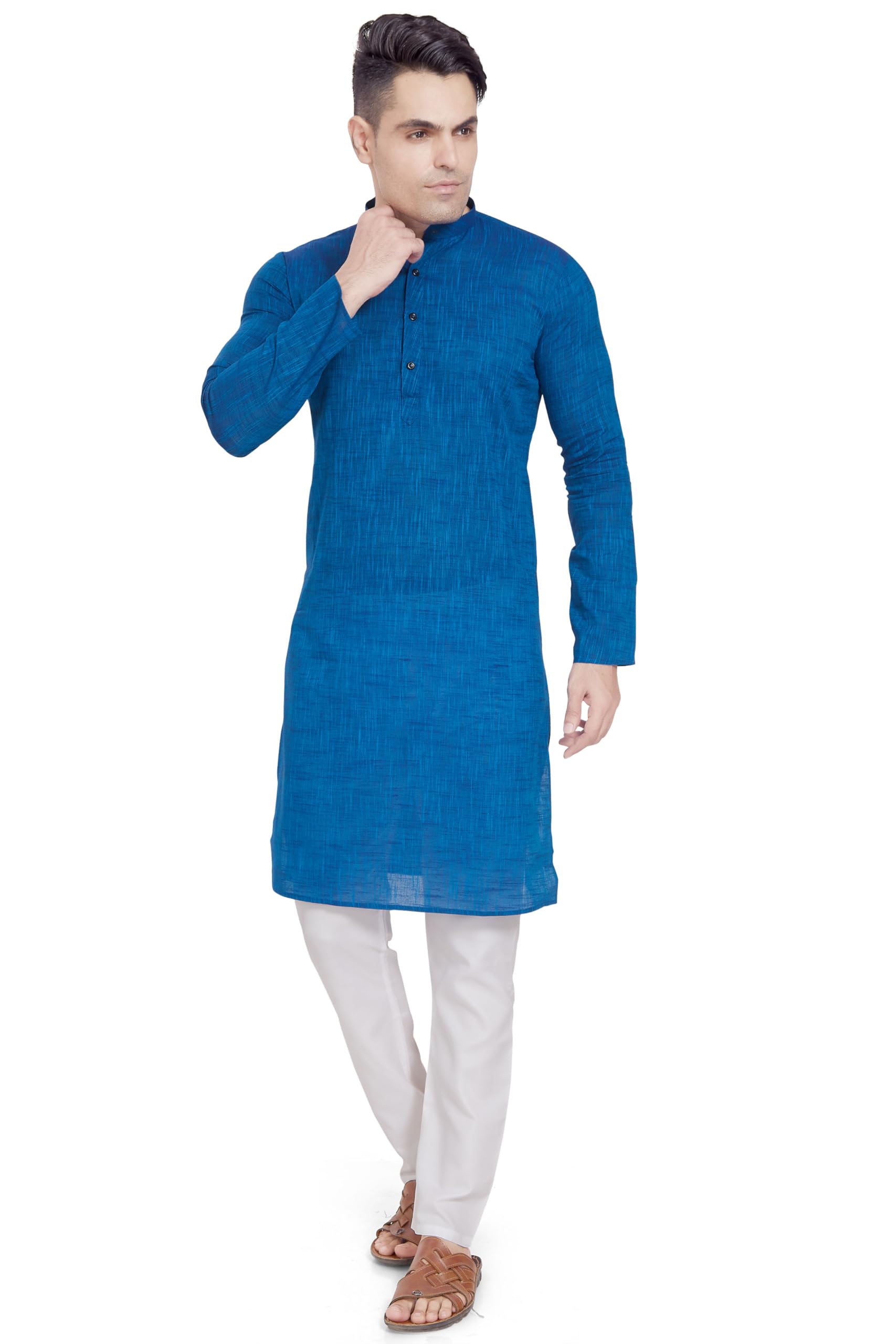 Divisive Men's Pure Cotton Only Regular Fit Long Kurta (Dkrt323_Xxxl_Teal)