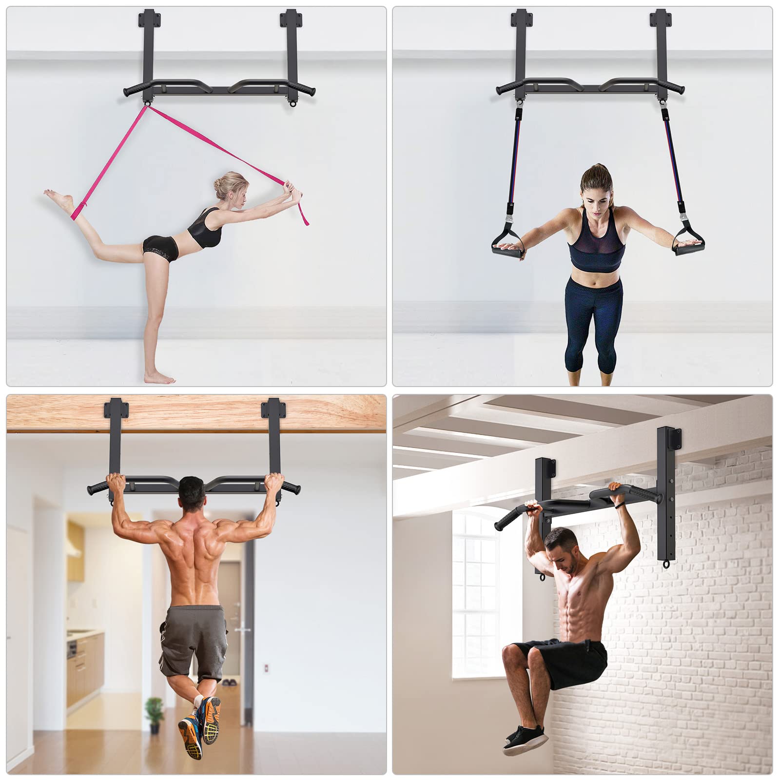 Kipika Multifunktionale Joist Mounted Pull Up Bar, 4 Stufen der Höhenverstellung, Multi-Winkel-Griff, Chin Up Bar Joist Mount, Home Gym Workout Krafttraining Ausrüstung