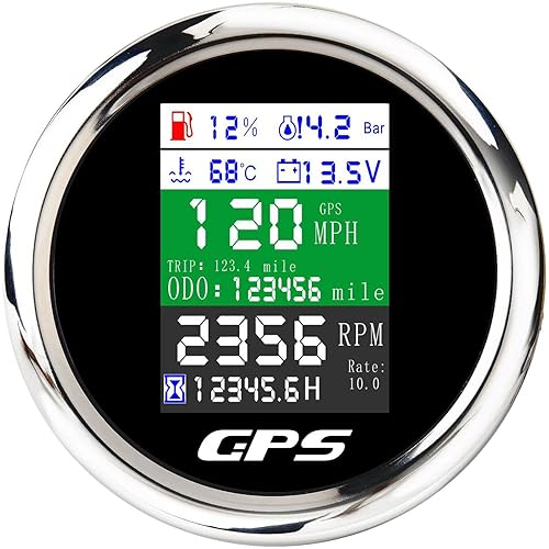 Velocímetro GPS 6 en 1 de 3-38 pulgadas, 3.346 in, tacómetro ajustable multifuncional, voltímetro, nivel de combustible, temperatura del agua,