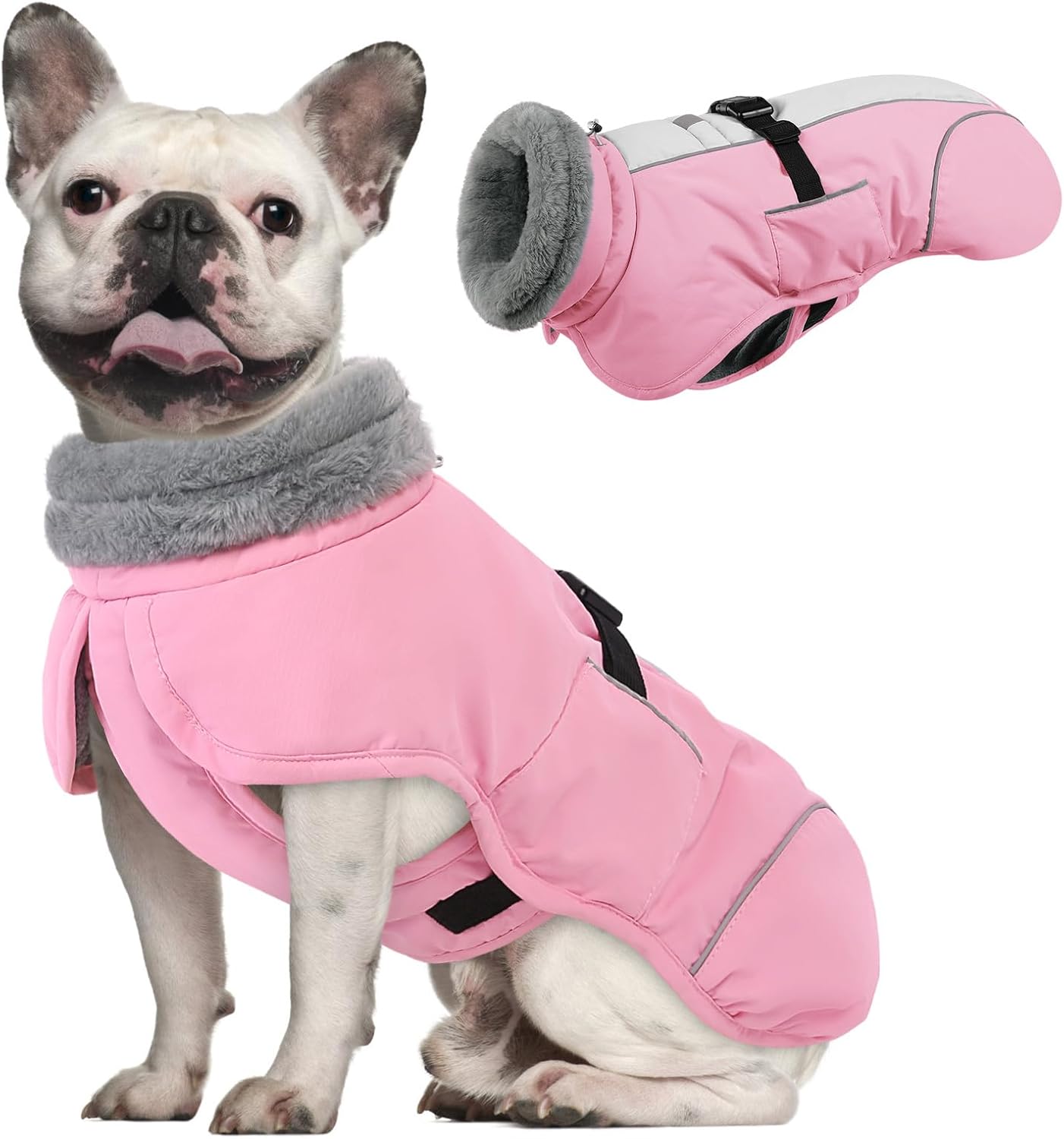 Queenmore Dog Winter Jacket, Fleece Lining Doggie Vests for Winter, Dog Coats for Medium Dogs Waterproof, Puppy Snowsuit with Leash Hole, Pink, M