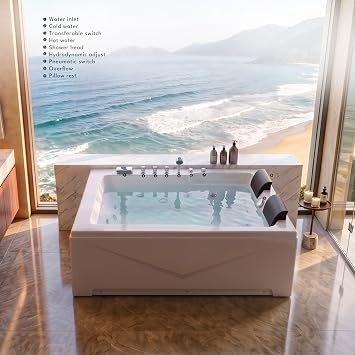 EMPAVA 71 In Jetted Bathtub for 2, Back To Wall Whirlpool Tub with 16 Jets