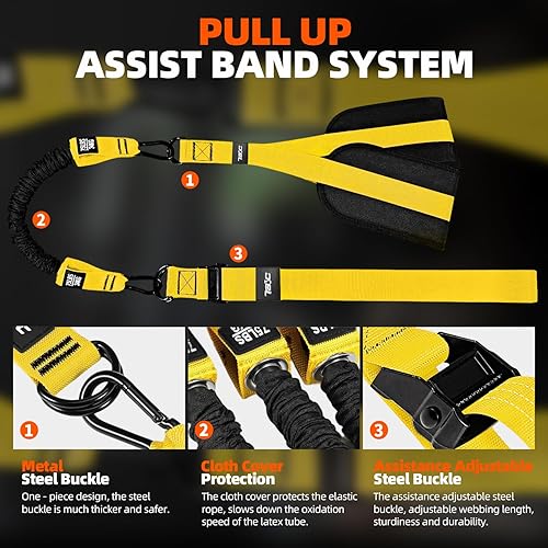 Miniatura 6 de Bandas de asistencia para dominadas, banda de resistencia ajustable para barra de dominadas con 4 bandas de asistencia, reposapiés dobles, bandas de