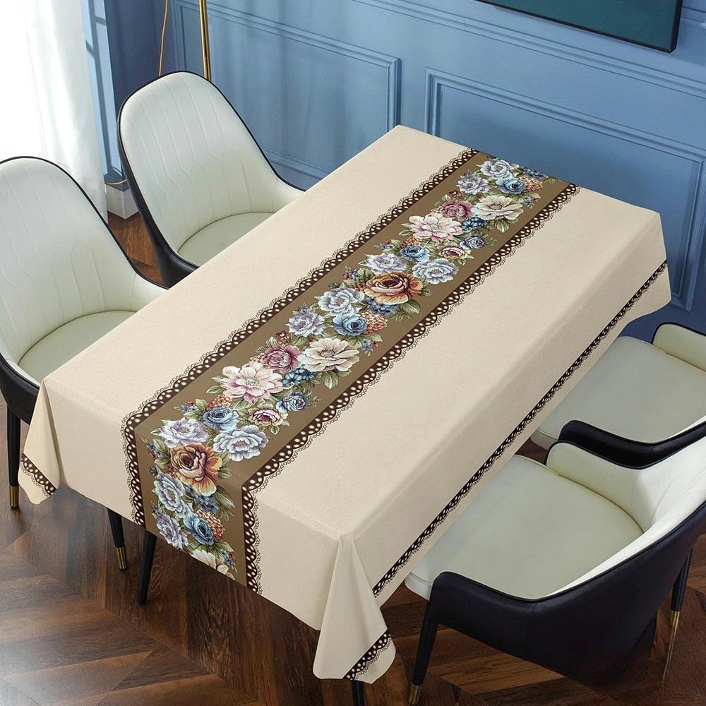 Nappe en PVC essuyable et imperméable à motif fleuri pour table de salle à manger