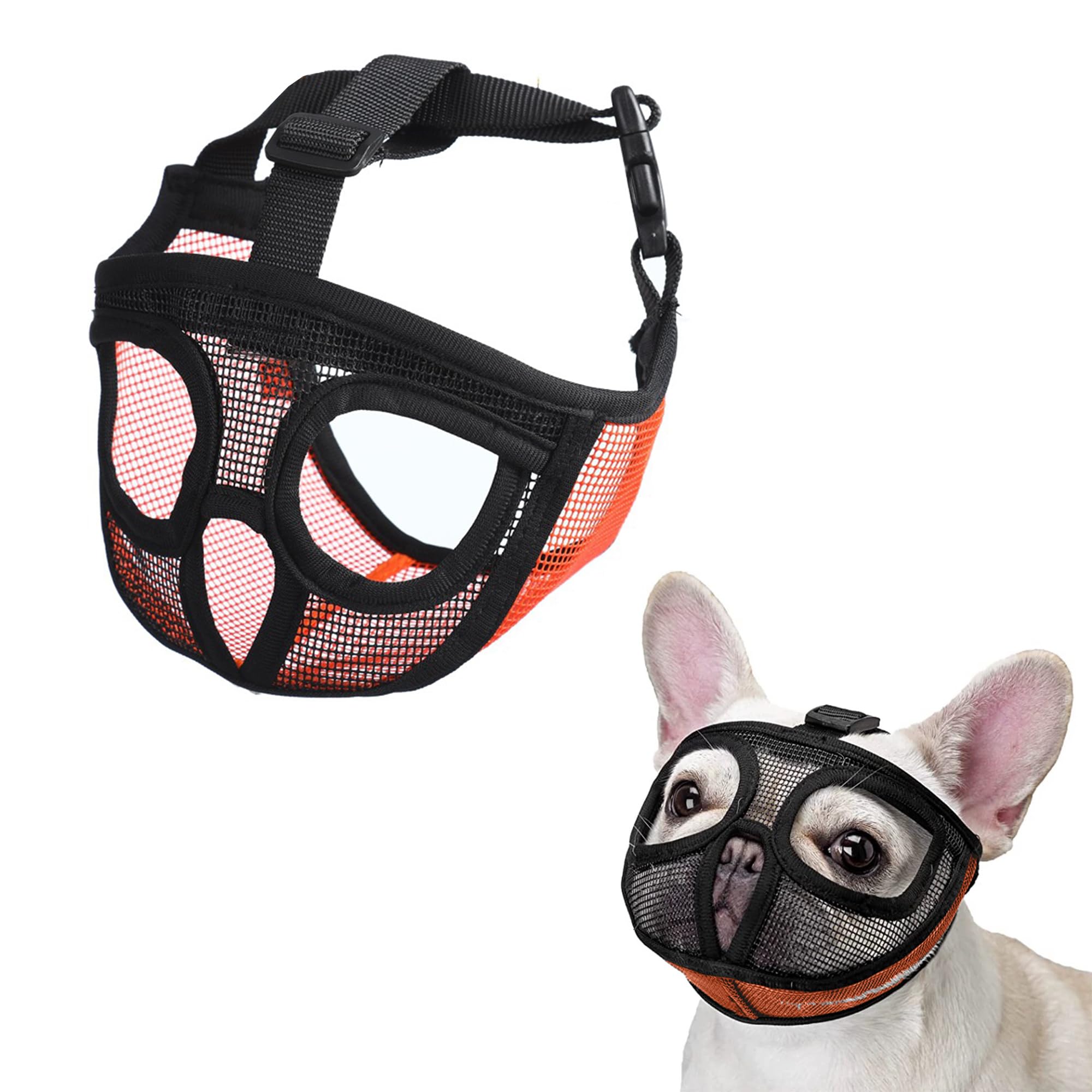 JOYPAWS Short Snout Dog Muzzle, French Bulldog Muzzle with Soft Mesh Adjustable Anti Bitting Chewing Barking for Large Breeds Pug/Shih Tzu/Boston Terrier Orange L โ image 1
