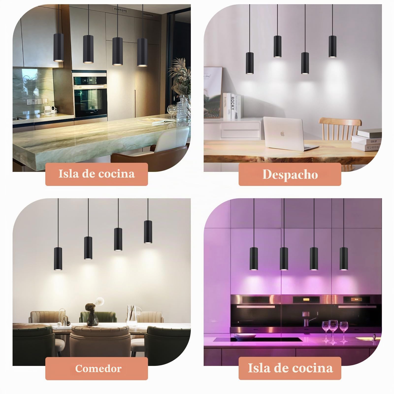 Glitzerlife Lámpara Colgante Mesa de Comedor Negro 4 Bombillas GU10 | Lámpara de Comedor Industrial Moderna de Metal para Interior Cocina Dormitorio