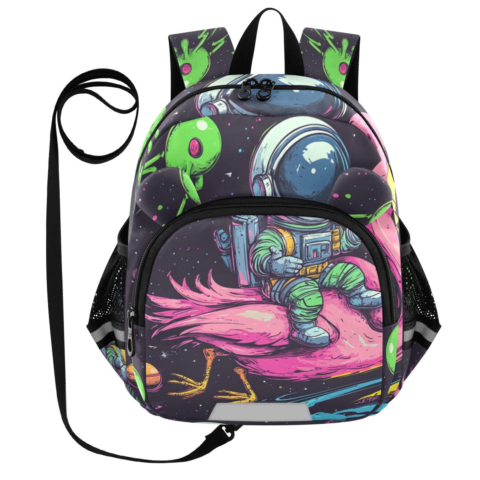 Astronaut Flamingo Space Dark Toddler Harness Backpack for Boys Girls 3-6 Years Kids Backpack with Anti Lost Safety Leash Baby Protection Backpack for Preschool Travel Walking