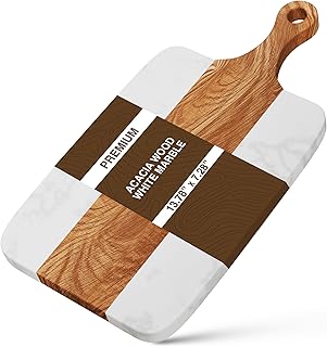Acacia Wood & Marble Cutting Board with Serving Tray – Reversible Stone Chopping Board, Non-Porous Marble Surface for Meat, Cheese & Kitchen Prep