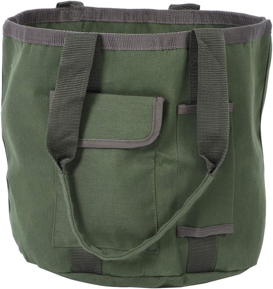 water proof Canvas Garden Tool Bag Portable Foldable Bucket Holder Organizer Large Capacity Gardening Tote Tool Pouch with Side Pockets for Gardening Farming Work