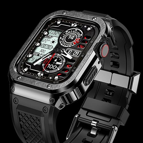 Miniatura 2 de Deczone Correa con caja de acero inoxidable compatible con Apple Watch Ultra 1 2 de 1.929 in, Series 9 8 7 1.614 in 1.772 in, Series SE 6 5 4 4