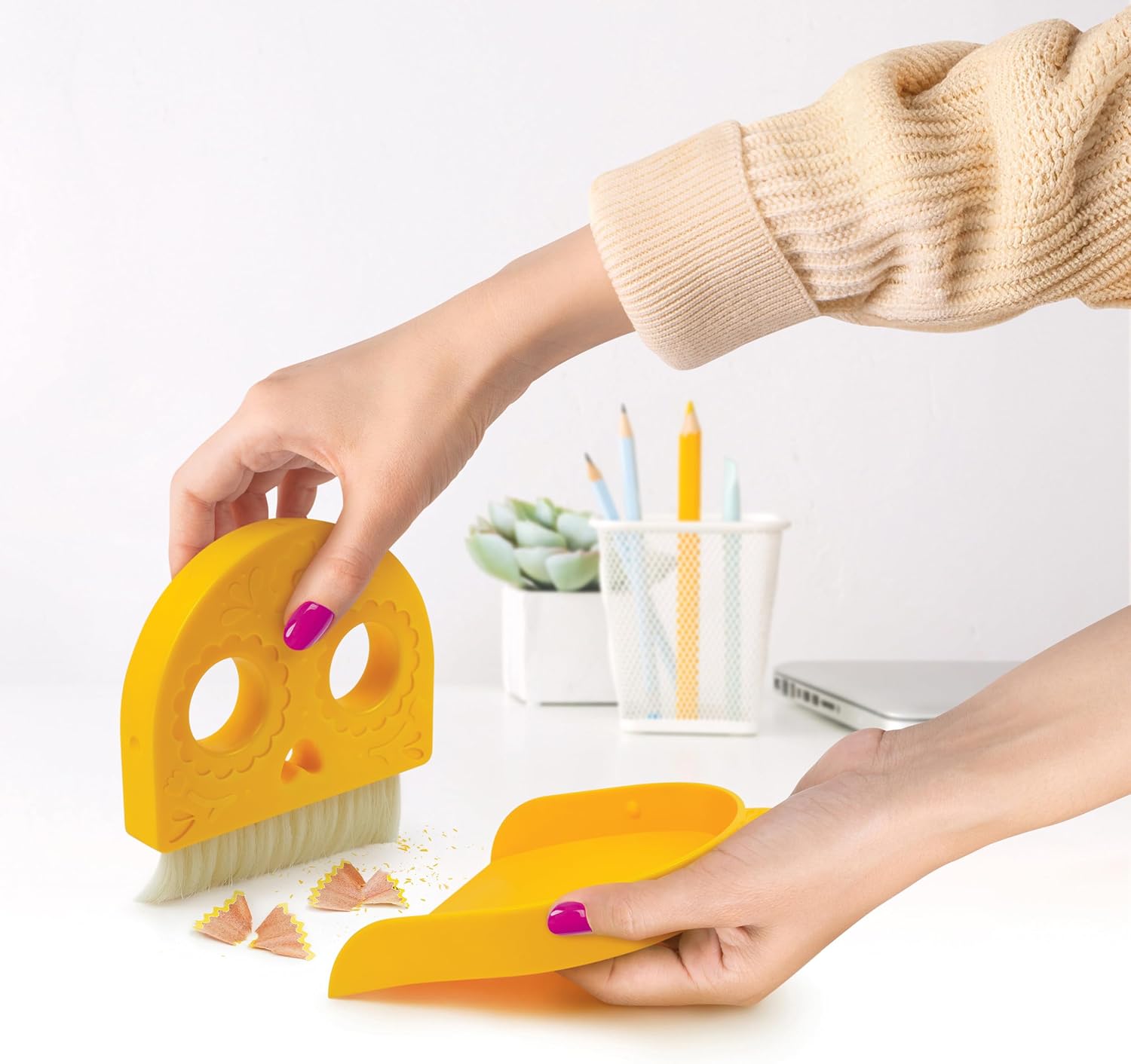 Genuine Fred Dead PAN Dustpan and Brush Set, 4.8" x 6.4", Small Size Perfect for countertops and desks, Day of the Dead
