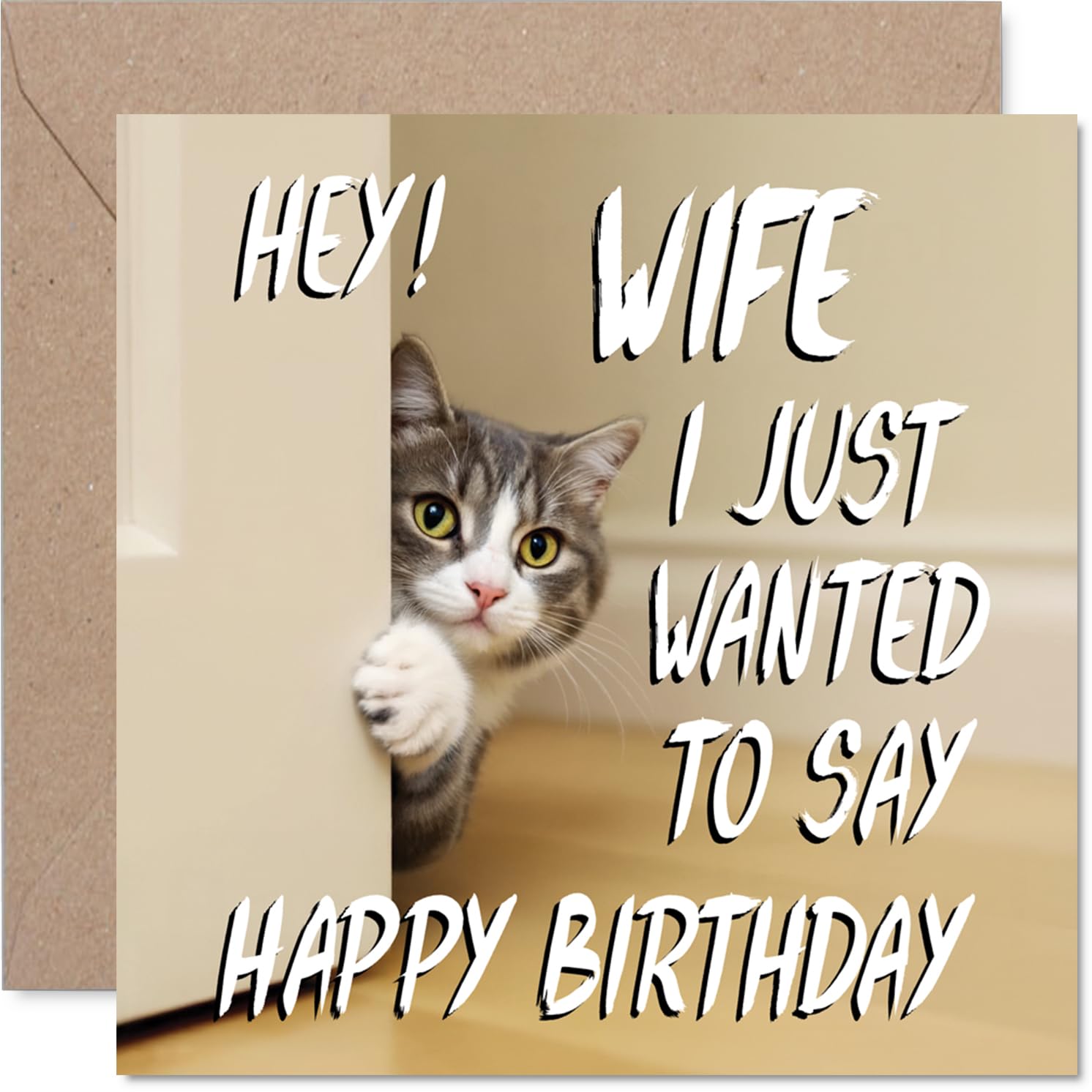 Wife Birthday Card, Cute Cat Peekaboo