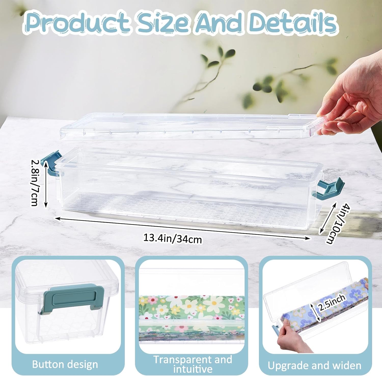 Tioncy 4 Pcs Fabric Strip Case Jelly Cotton Fabric Patchwork Roll Storage Case Bulletin Board Border Bolt Storage Sewing Cloth Box for 2.5 in Cloth Strips Art Craft Organizer(Blue,13 x 4 x 3 in)