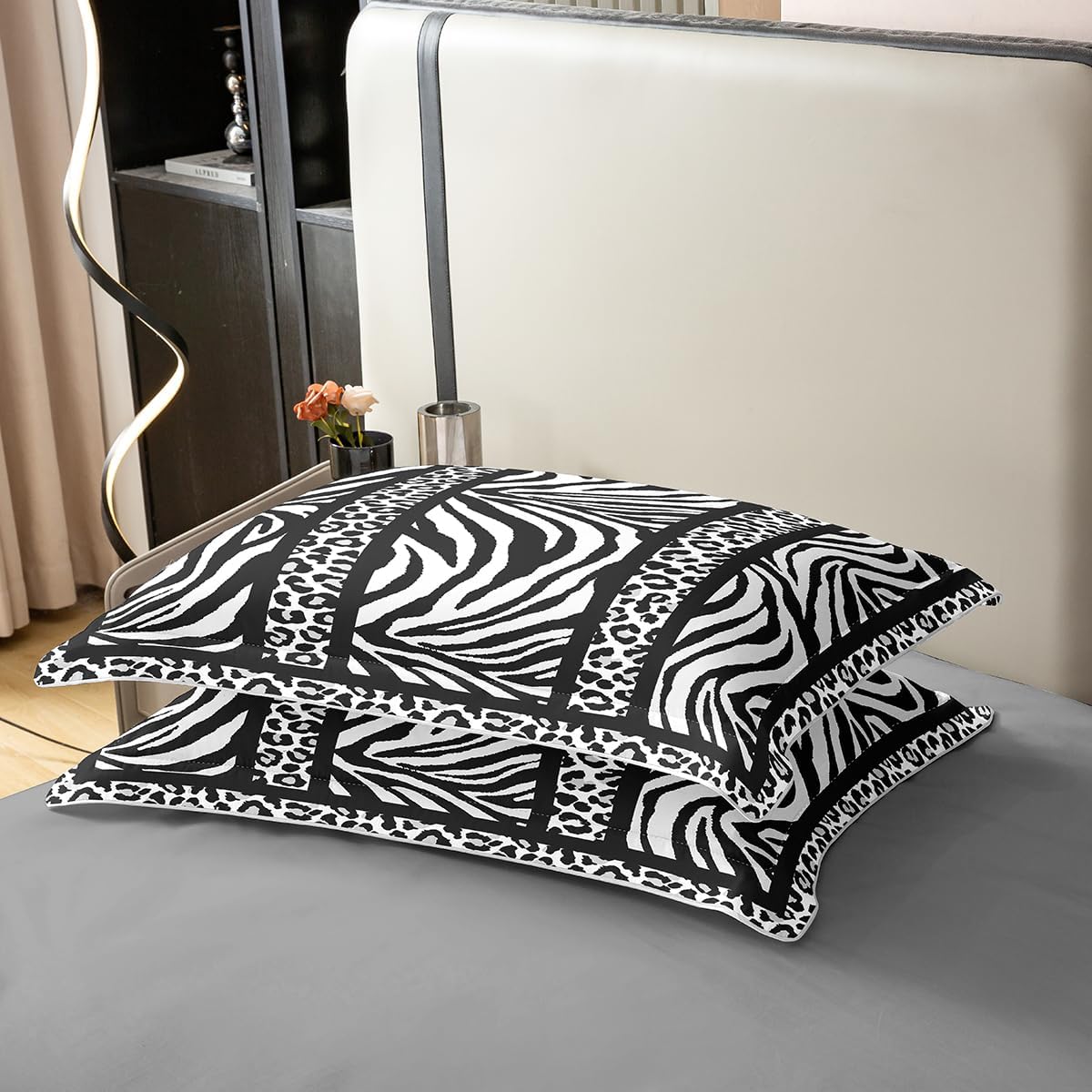 jejeloiu Zebra Leopard Print Duvet Cover 100% Cotton Queen Size Boys Girls Black White Leopard Bedding Set Breathable Soft Animal Print Comforter Cover 3Pcs Bedroom Decor No Comforter