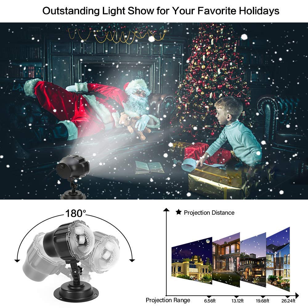 Weihnachtslicht Projektor, Schneeflocken Projektor Licht Outdoor Innenschneefalllichter mit Remote & Timer IP65 Dynamischer Schneeeffekt Scheinwerfer zur Weihnachtsfeier (E Modell)
