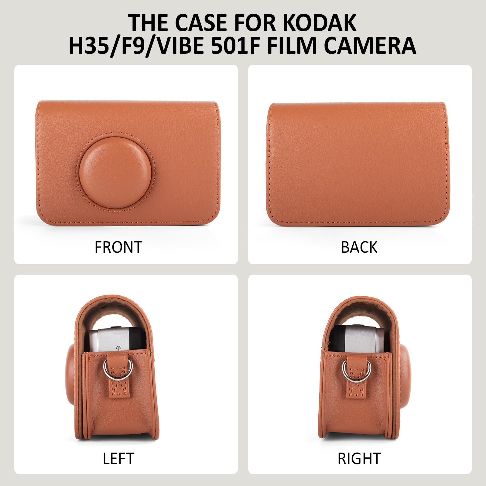 Étui de Protection Compatible avec Les appareils Photo argentiques Kodak EKTAR H35/H35N/Ultra F9/Vibe 501F, Sac de Transport en Cuir PU et étui de Rangement pour Films - Marron