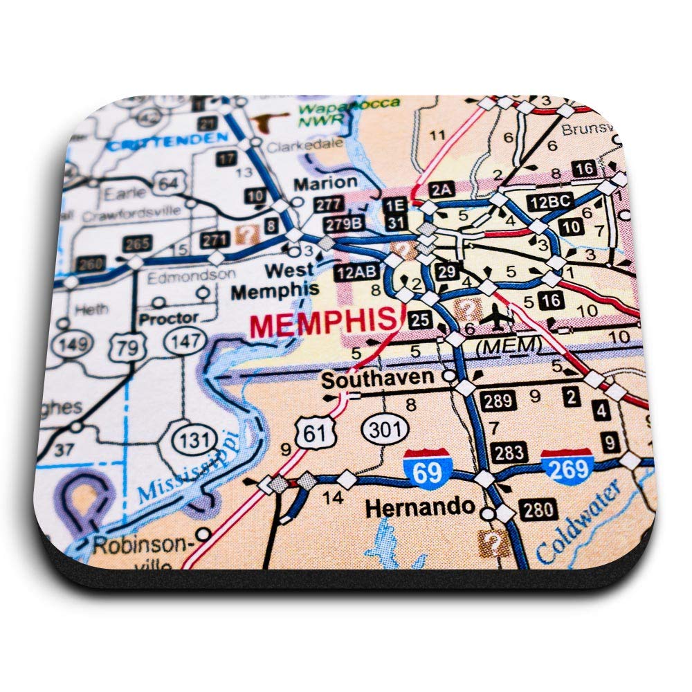Destination Vinyl Ltd Multicolor 1 X Square Mdf Fridge Magnet - Memphis Tennessee America Usa Travel Map 45707
