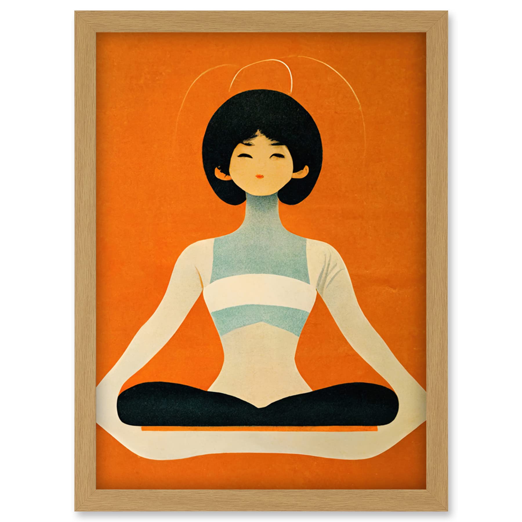Doppelganger33 LTD Peaceful Japanese Woman In Yoga Pose Orange Black Quirky Artwork Framed Wall Art Print A4