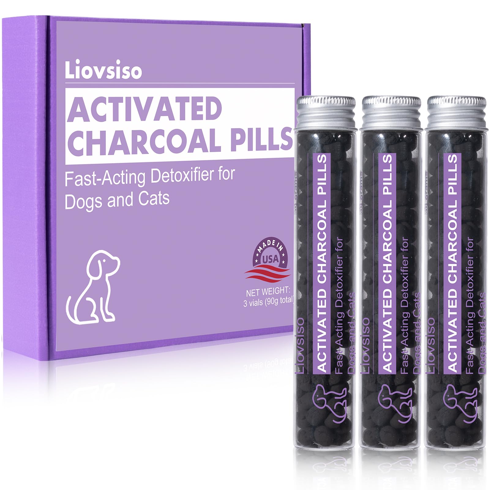 Activated Charcoal Pills for Dogs for Poisoning -Dog First Aid Kit Essential, Activated Charcoal Detox for Dogs, Cats, Pets-Ready Rescue for Dog, Dog Emergency Kit -3 Vials of 30g