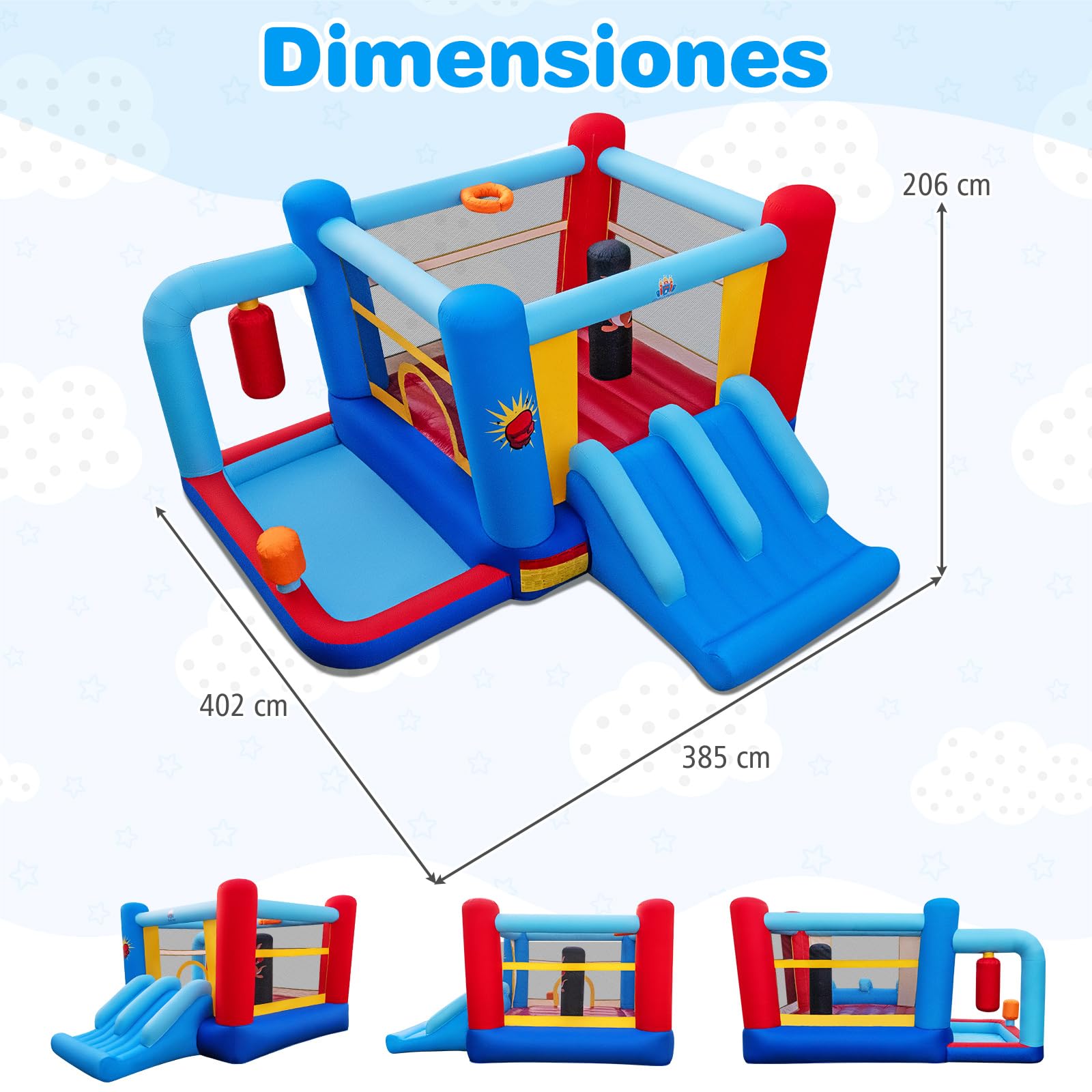 COSTWAY Castillo Hinchable Infantil en Forma de Ring de Boxeo,402x385x206cm