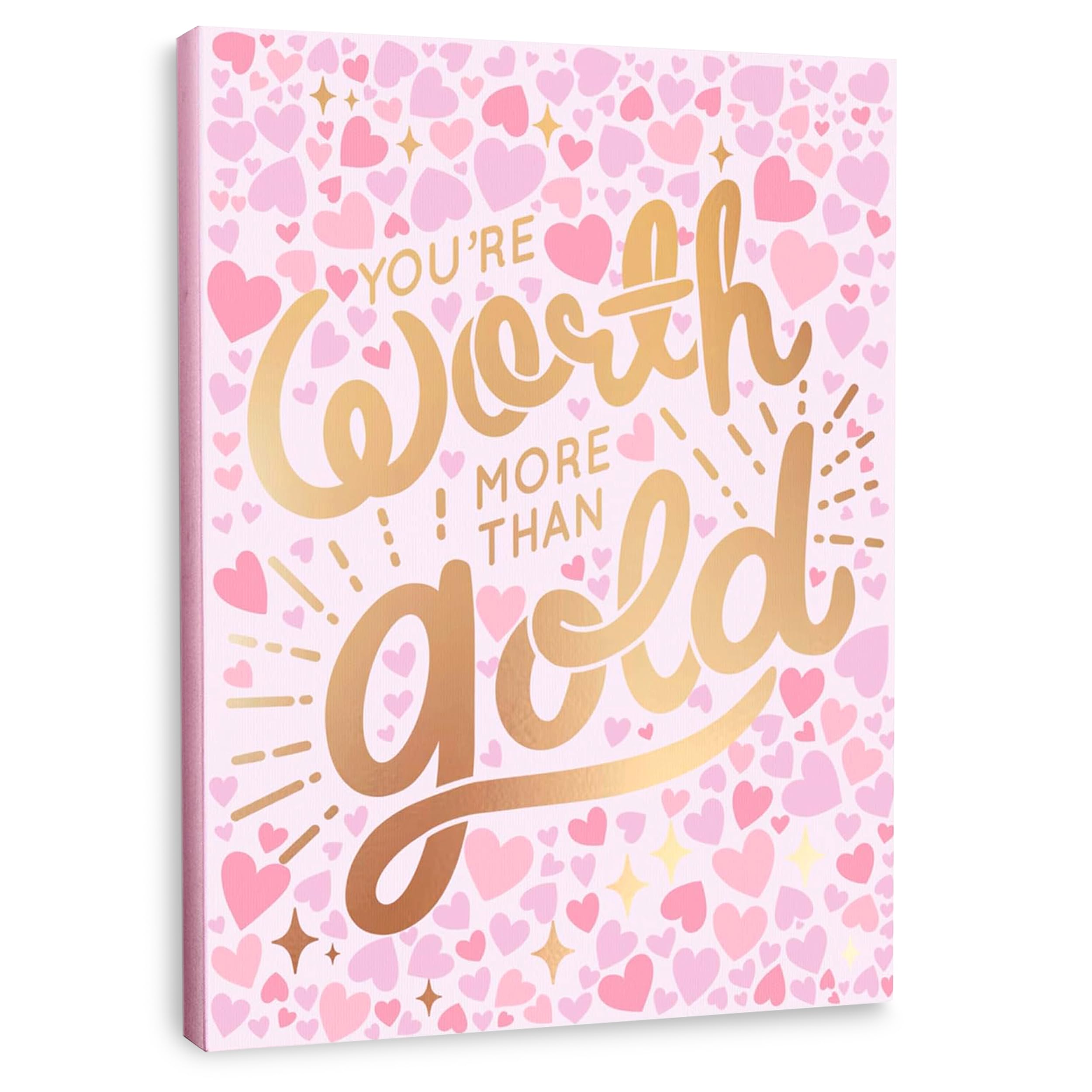 HoneyKICK You're Worth More Than Gold Canvas Wall Art, Pink Teen Girl Decor