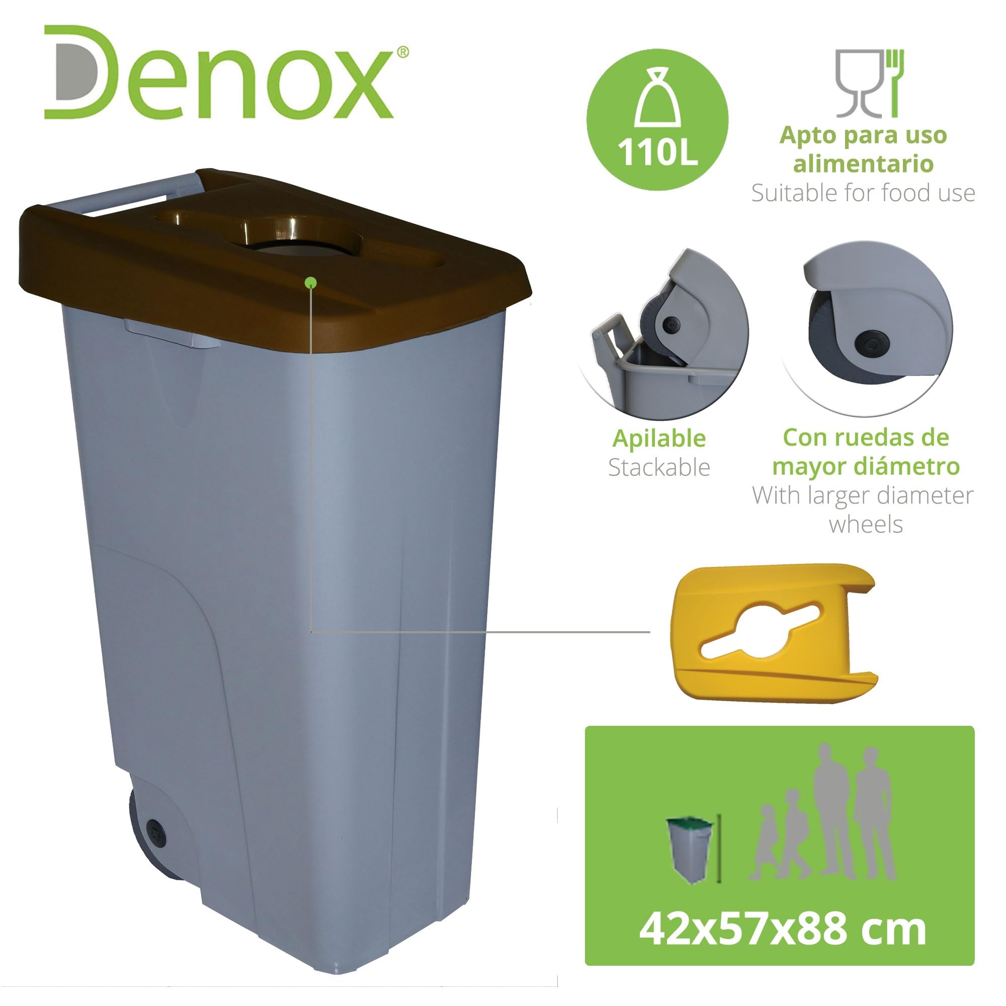 Denox 23250.839 pojemnik z recyklingu, 110 l, brązowy, polipropylen, wyjątkowy