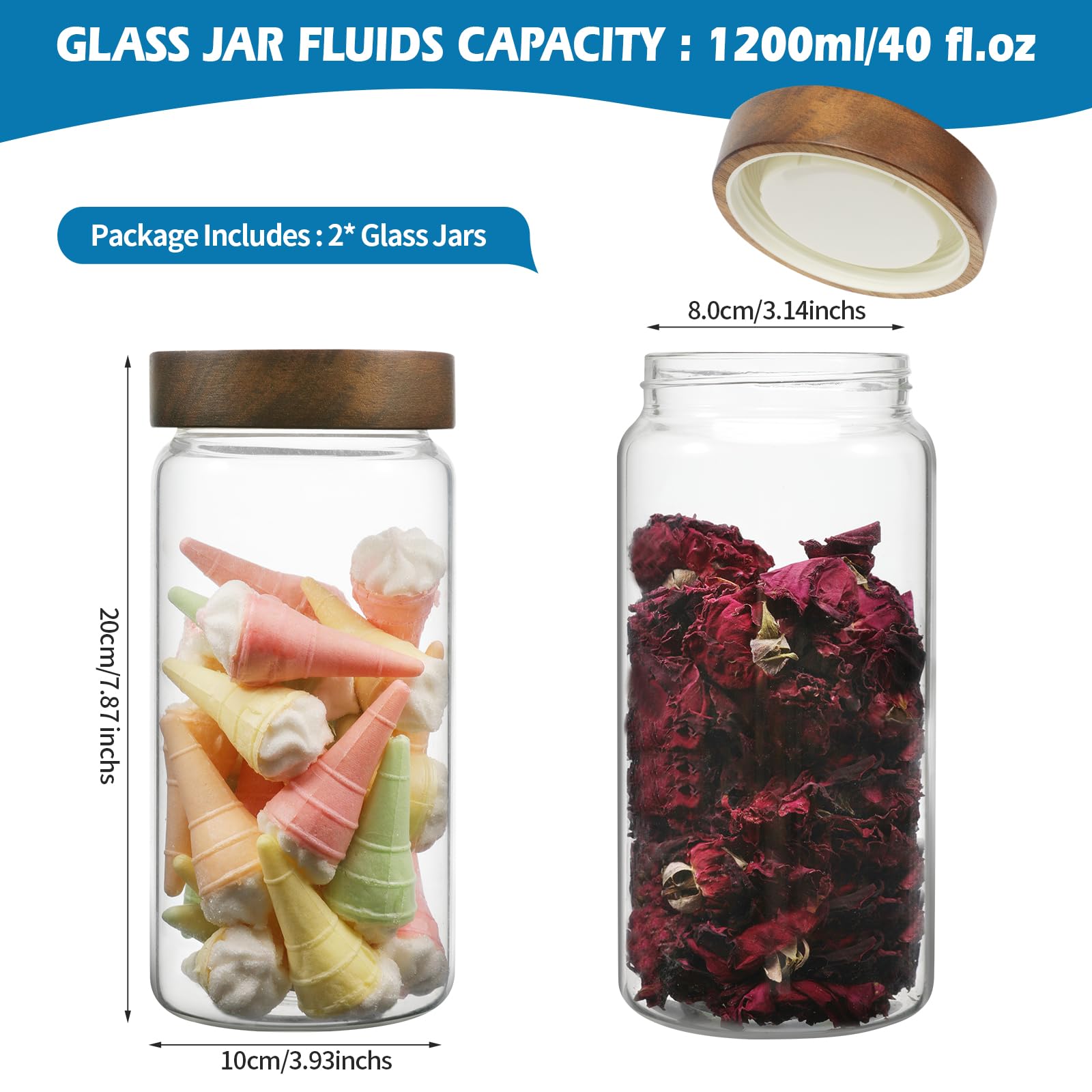 Foyofly Glass Jars with Lid Spice Jars With Screw Wooden Lids Airtight Kitchen Storage Jar Canister for Sea Salt Paprika Herbs Cinnamon Coffee Seasoning Fermenting Pickling - Image 3