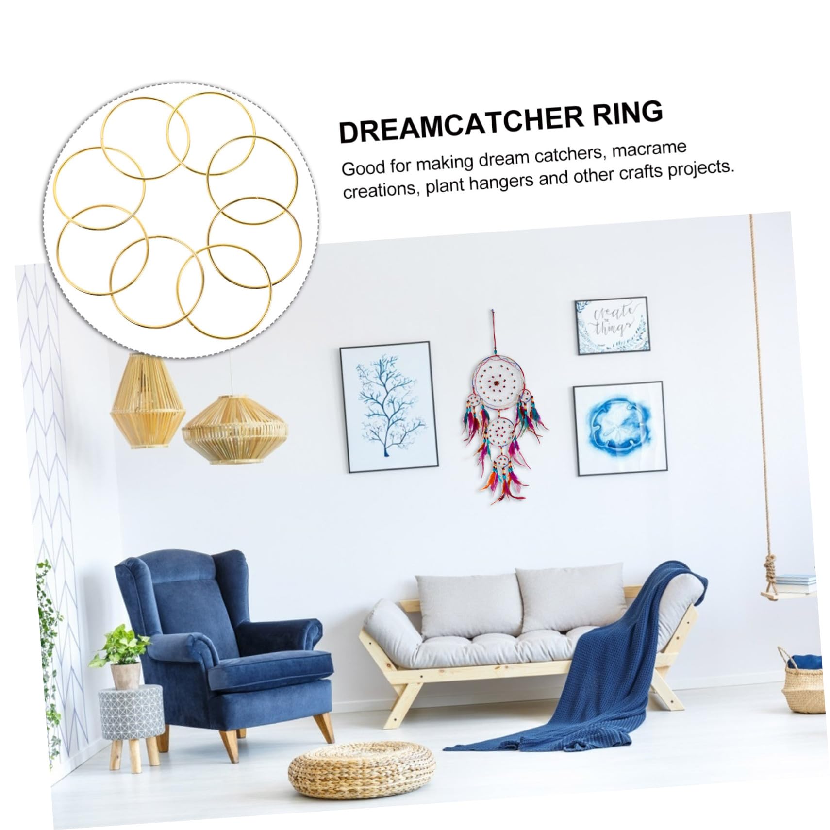 Aros Metálicos Dorados de Hierro 80mm, 10 Piezas para Atrapasueños DIY
