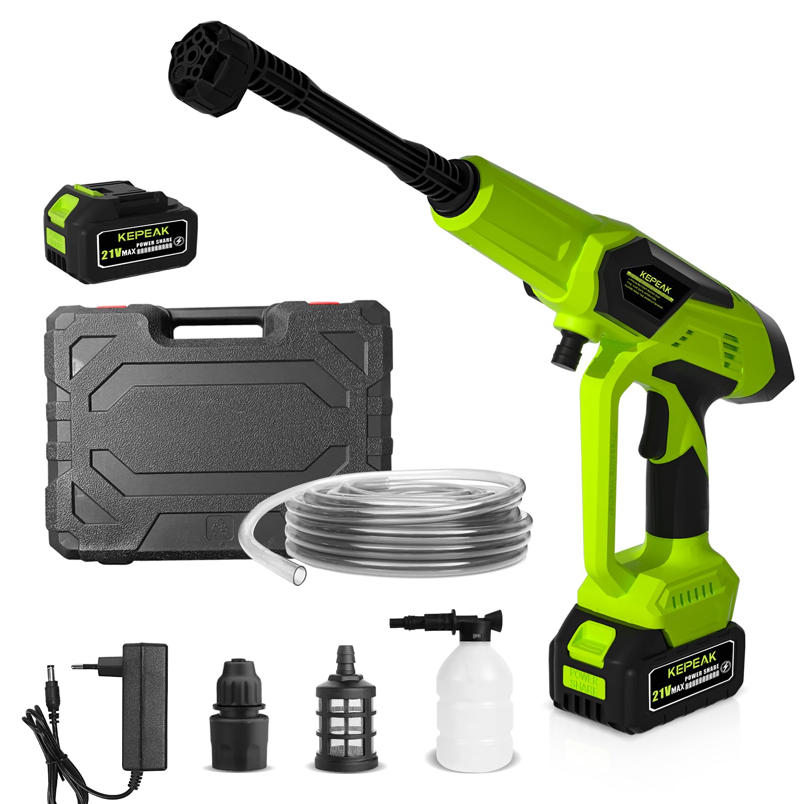 KEPEAK Cordless Pressure Washer, 1450PSI Portable Power Washer with 6-in-1 Nozzle, 21V Hand Held Pressure Washer with Battery, Electric Power Cleaner for Car, Garden, Home