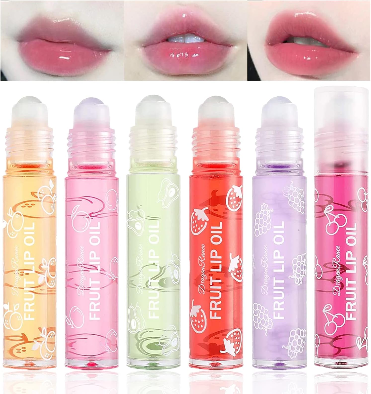 Azonee 6 Pcs Lip Gloss Set, Transparent Fruit Flavored Lip Glow Colorless Moisturized Liquid Lipstick Plumping Lip Oil Long Lasting Moisturizing No-Sticky Lip Gloss
