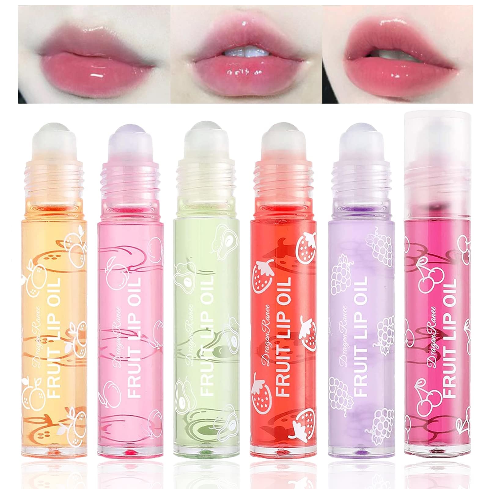 Azonee 6 Pcs Lip Gloss Set, Transparent Fruit Flavored Lip Glow Colorless Moisturized Liquid Lipstick Plumping Lip Oil Long Lasting Moisturizing No-Sticky Lip Gloss