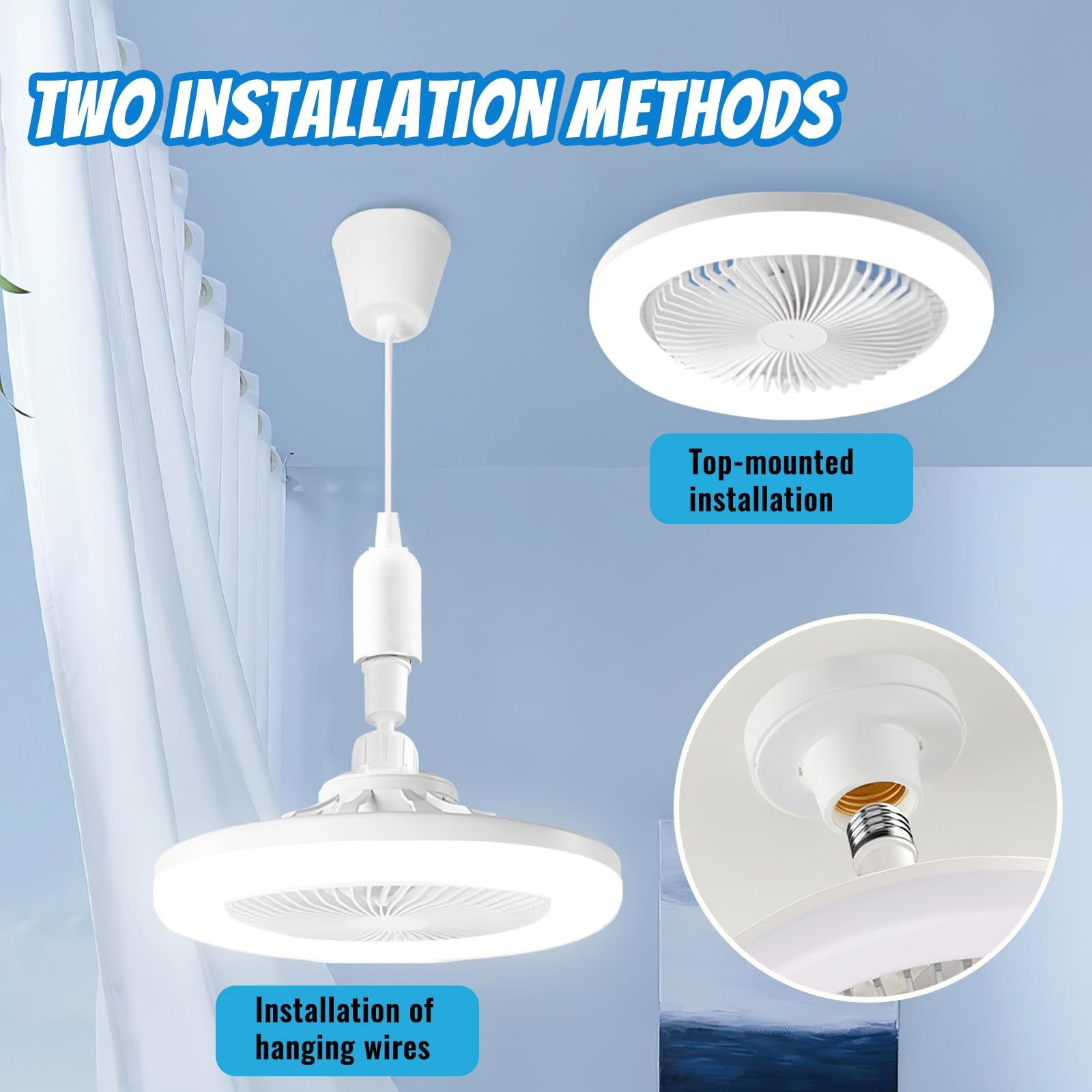 Lampadario Ventilatore da Soffitto, Lampadario VentolaconLuce, LED Ventola Soffitto con Luce E27, Lampada Ventilatore da Soffitto con Telecomando, Ventilatori da Soffitto con Luce