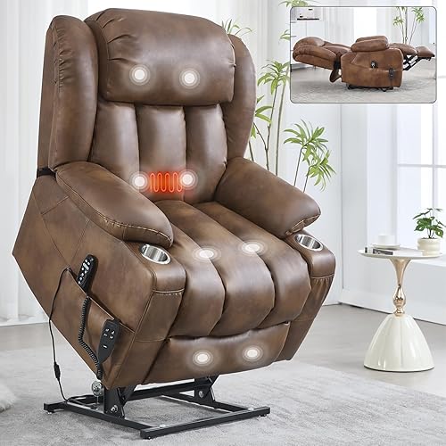 Power Lift Recliner Chair with 8-Point Massage & Heat – Dual Motor, Cup Holders & Heavy-Duty Support