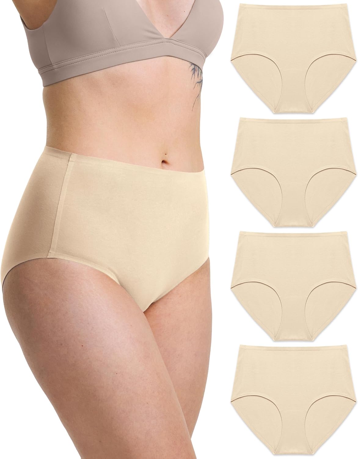 Neione Women's Cotton Underwear High-Waisted Seamless Panties Postpartum Briefs for Ladies Full Coverage Breathable