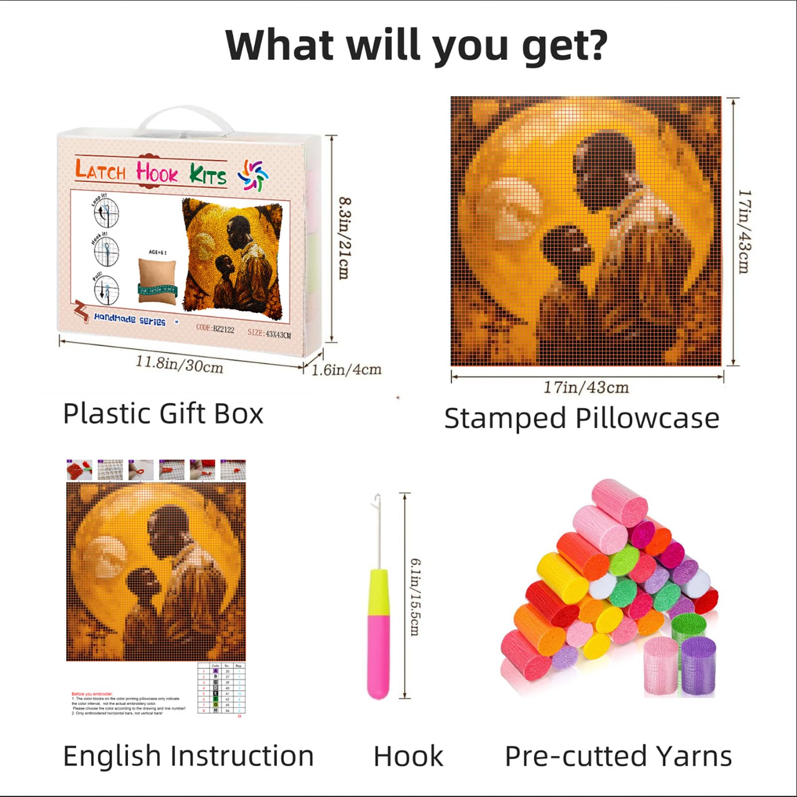 African Father and Son DIY Latch Hook Pillow Kits for Adults Printed Pillowcase Crochet Yarns Hooking Handmade Pillow Cover Cushion for Home Sofa Decoration 17x17inch(1)