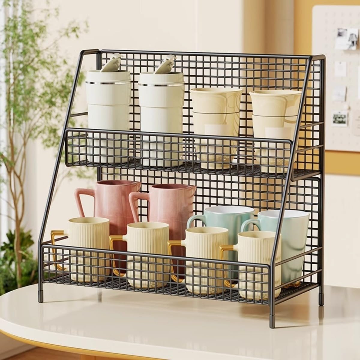 陳列ラック 卓上シェルフ 炭素鋼カップシェルフ 多層マグカップ収納 Demanca/ジャー/スパイス/ティーバッグ用カウンターオーガ