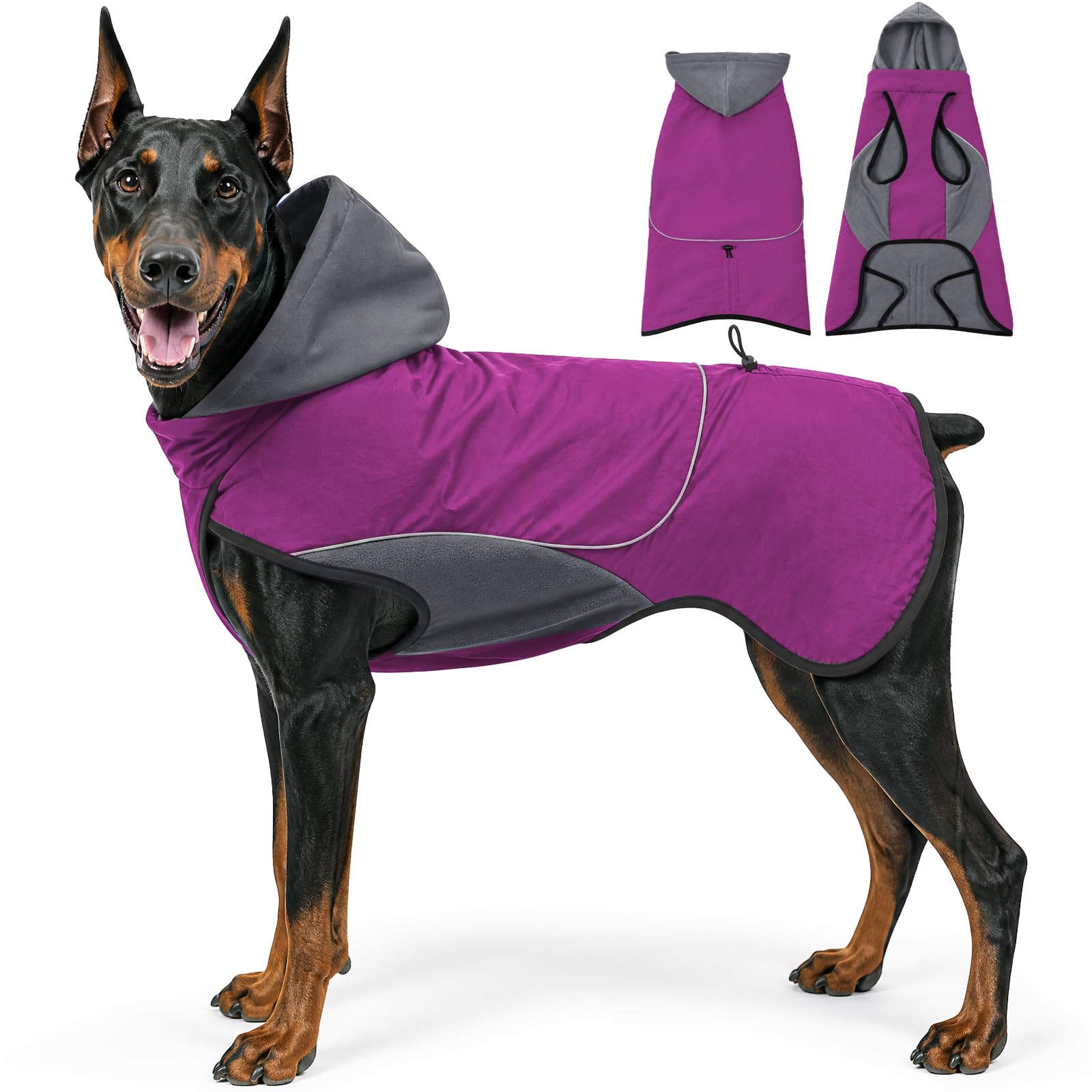 Dog Hoodies Winter Coat,Dog Coat Cold Weather Reflective Jacket with Soft Fleece Lining Warm Coat,Indoor & Outdoor Camping Hiking，Purple：XXXL