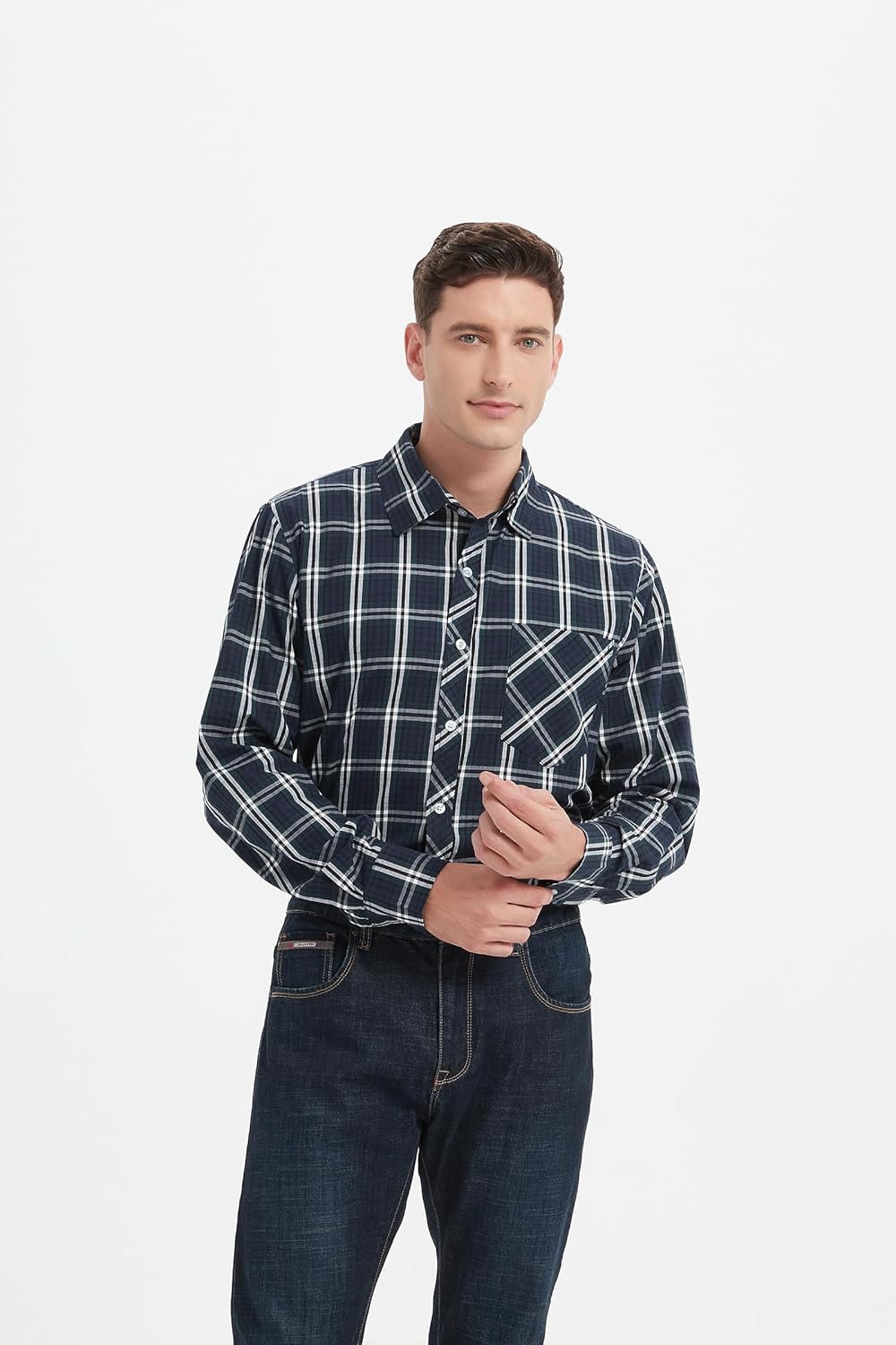 JupiterSecret Men's Plaid Button Down Shirts Cotton Long Sleeve Dress Shirt Business Shirts with Pocket - Image 5