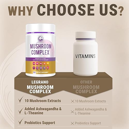 Miniatura 8 de Cápsulas de suplemento de hongos nocturnos con melena de león, hongo reishi, cola de pavo, chaga, ashwagandha, L-teanina, vitaminas y minerales,