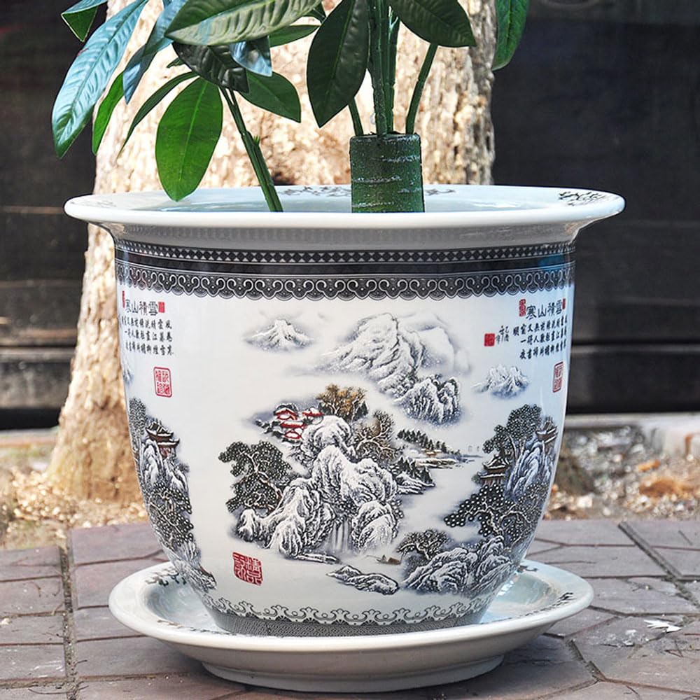 DFGHNBVC Ceramic Modern Glaze Succulent Planter Pot With Drainage Hole And Saucer 11.4/13.4 Inch Round Flower Plant Pot For Indoor Outdoor Herb Snake Plants,29 * 19cm