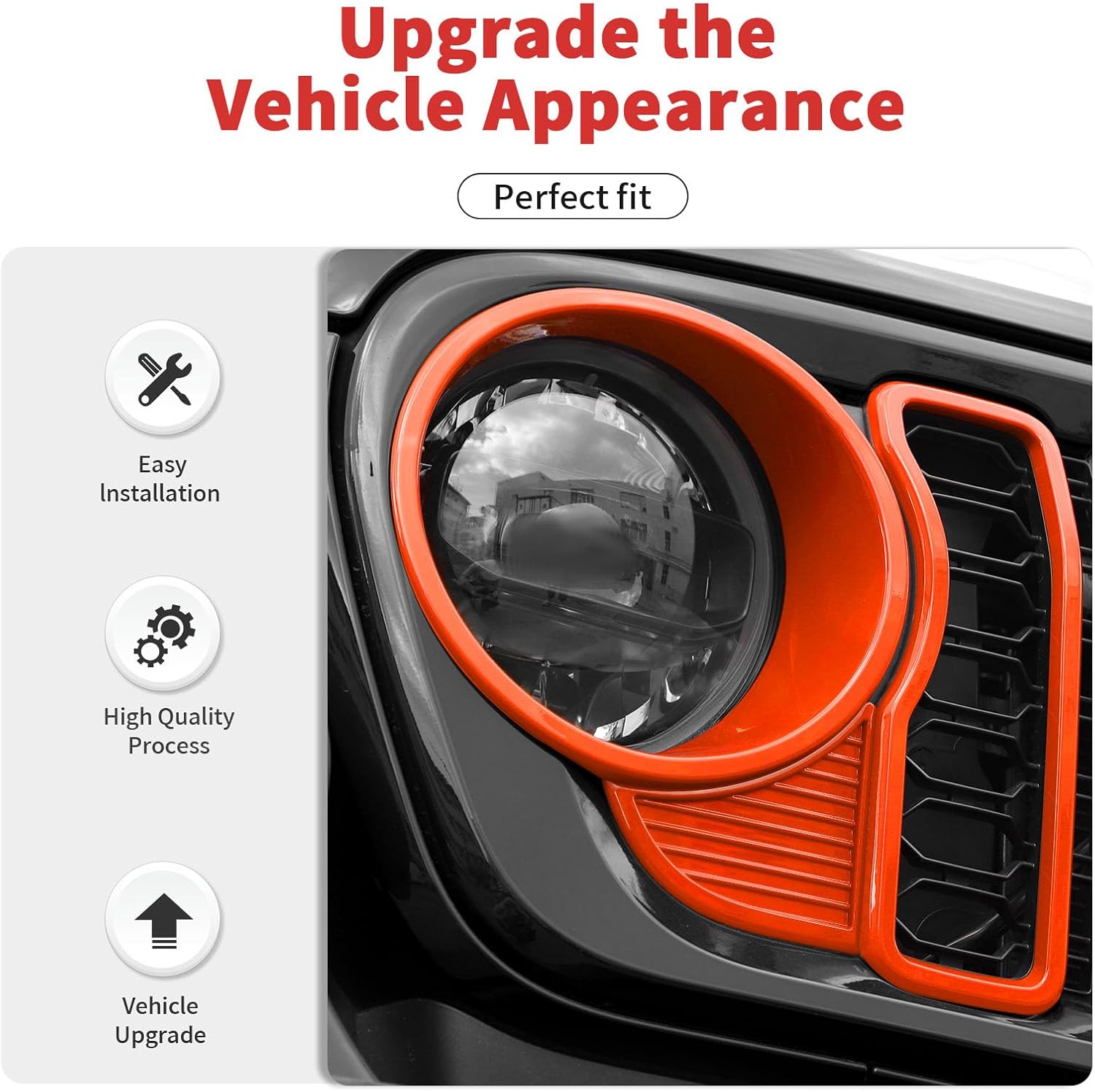 Front Grille Grill Insert+Headlight Turn Light Cover Trim Compatible with 2024-2026+ Jeep Wrangler JL JLU & Gladiator JT Exterior Accessories,Not Fit for JL Sport & Sports (Orange)